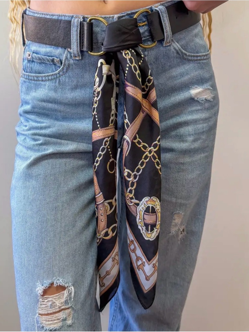 Black & Gold Chain Print Scarf Belt - Women's Accessories